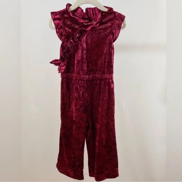 Genuine Kids Oshkosh babygirl burgandy jumper velour gold speck sparkles size 3T - Picture 2 of 8